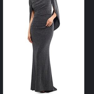 Betsy & Adam Grey Drape Evening Gown